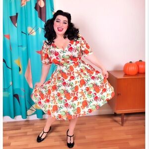 Hell Bunny Vixen Harvest Pumpkin Patch Pinup Dress Thanksgiving Fall Retro